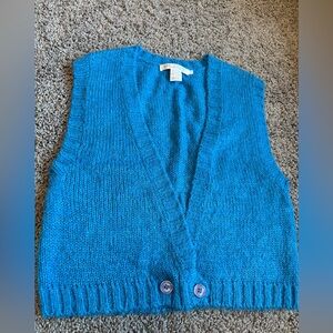 Vintage 1980s Lee Wright Collection Blue Knit Sweater Vest